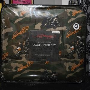 Ed Hardy Green Camo Queen Comforter Set Panther Eagle